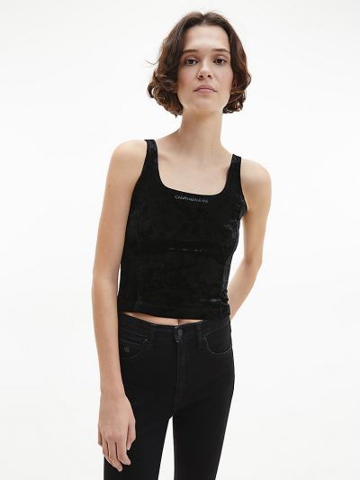 Calvin Klein Ruhák HU669920 | Calvin Klein Crushed Velvet Női Trikó Fekete